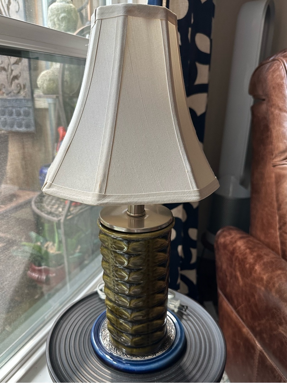 Dark Green Vintage Vase Table Lamp with Beige Shade - Home Accents